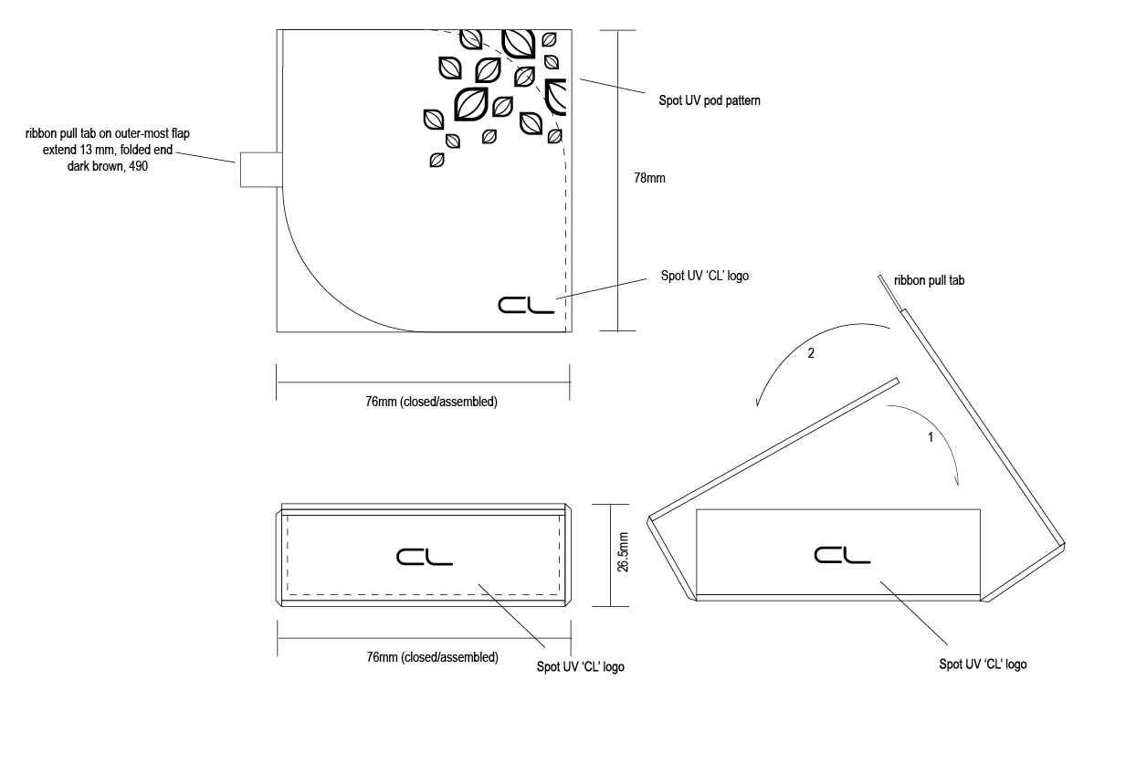 Production Diagram and elevation for chocolate gift box.