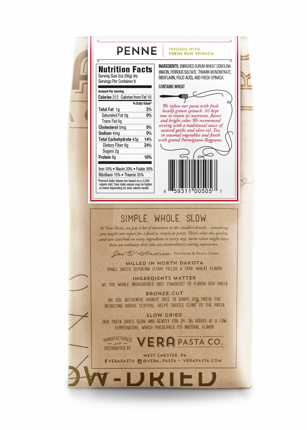 Vera Pasta - Packaging Back of Bag