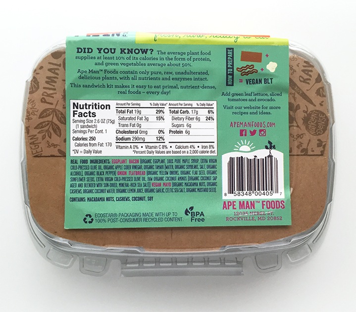 Ape Man Foods Raw Paleo Vegan Back of Package Label