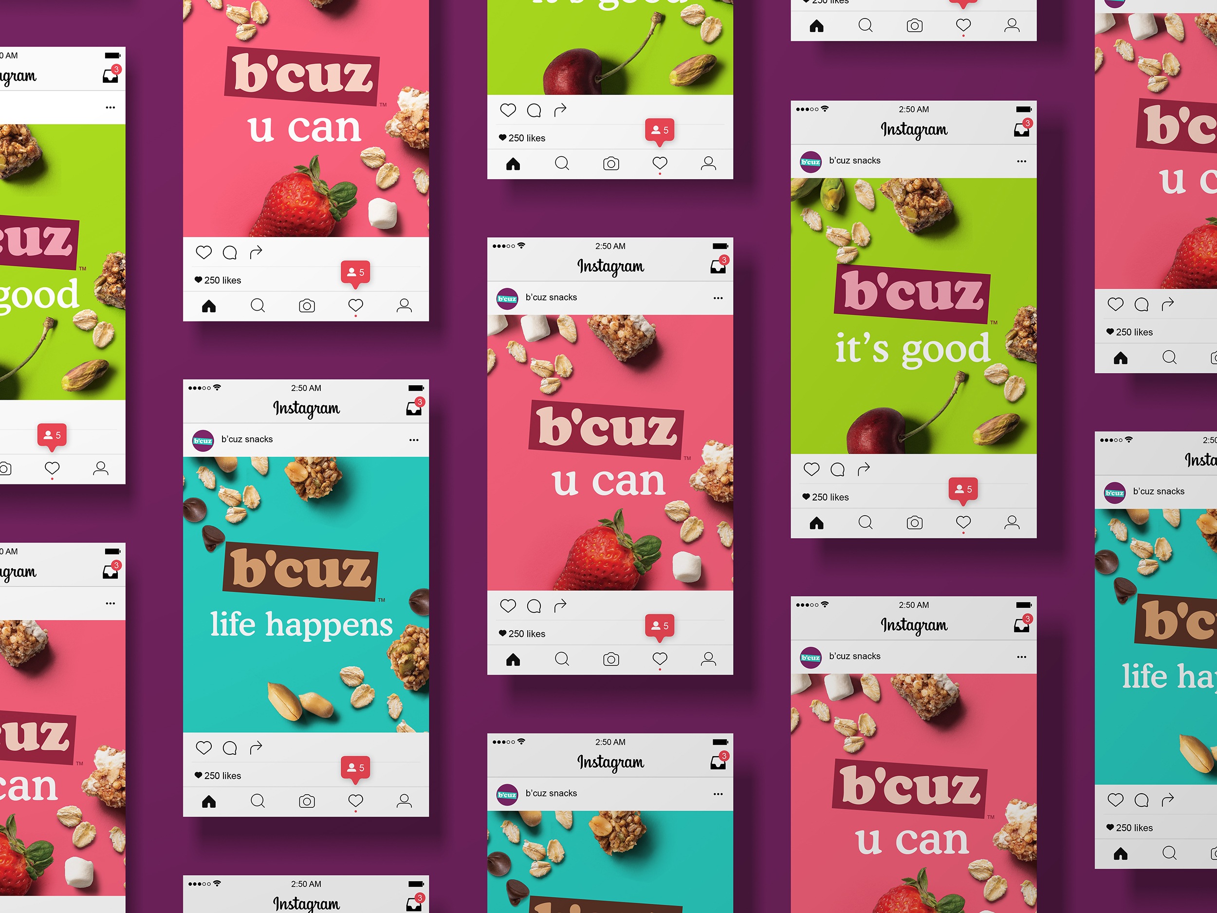 B'Cuz Branding and Packaging Granola Snacks Social Media